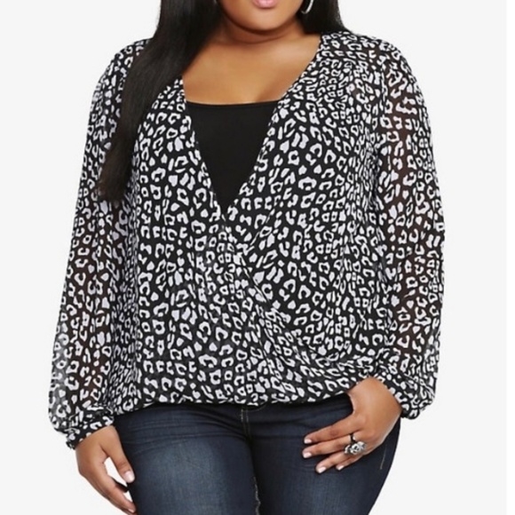 torrid Tops - B2G1 Torrid Animal Pattern Chiffon Wrap Blouse